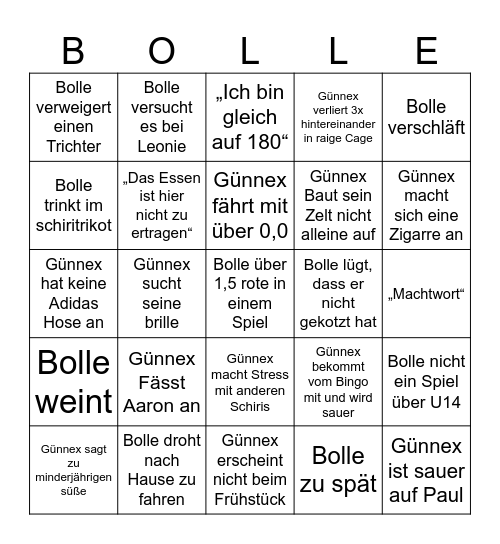Günnex Bingo Card