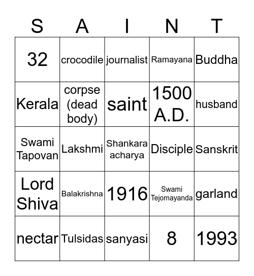 Saints and Sages Bingo Card