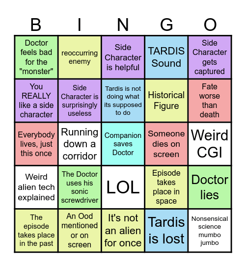 Doctor Who Bingo Card