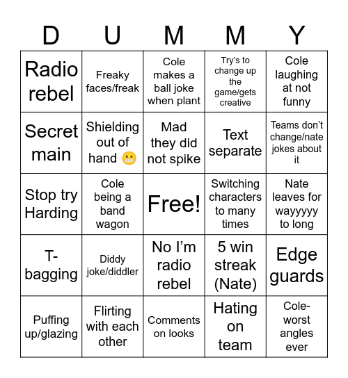 SSBU Bingo Card