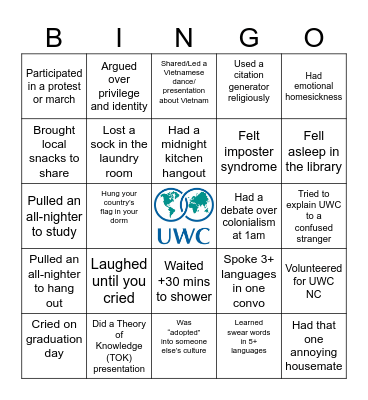 UWC Bingo Card