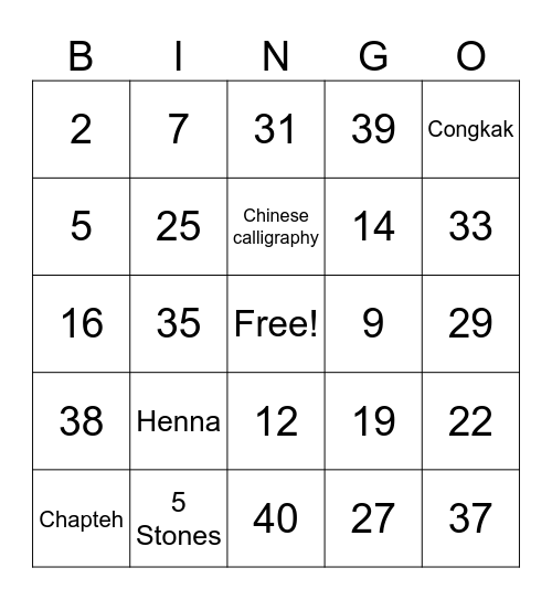 IDS Inter-Cultural Day 2025 Bingo Card