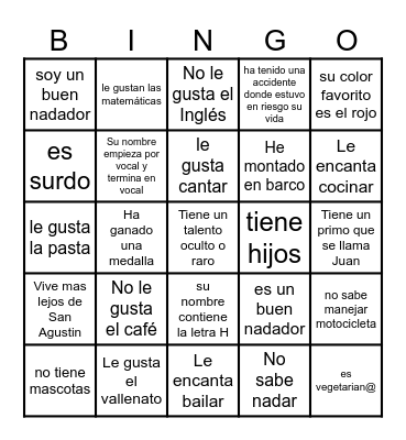 Ice breaker Bingo Card