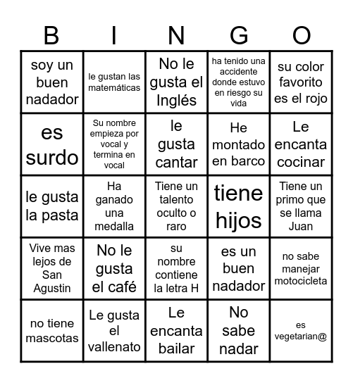 Ice breaker Bingo Card