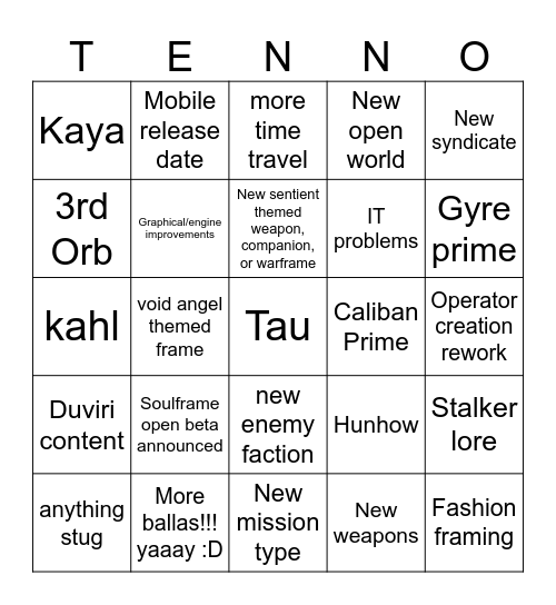 TennoCon 2025 Bingo Card