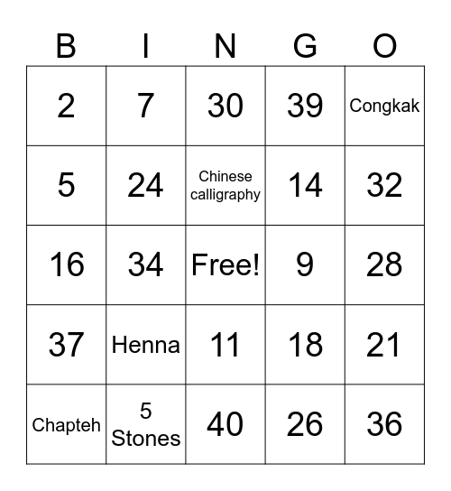 IDS Inter-Cultural Day 2025 Bingo Card