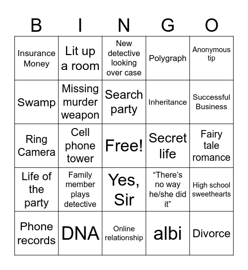 Dateline Bingo Card