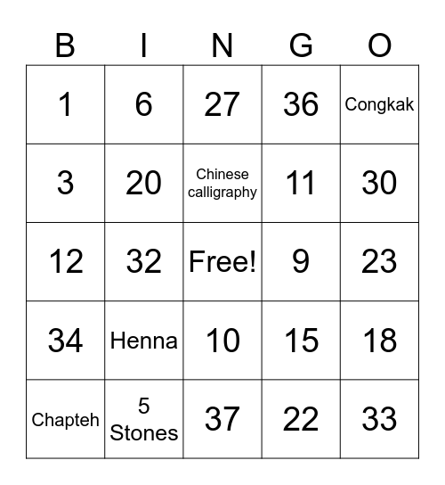 IDS Inter-Cultural Day 2025 Bingo Card