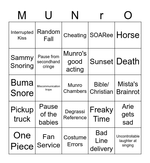 Munro Bad Movie Bingo Card