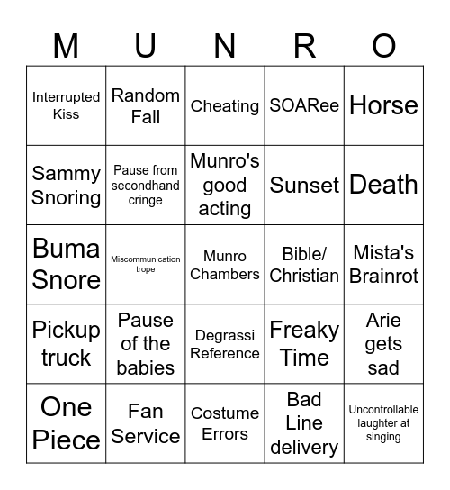 Munro Bad Movie Bingo Card
