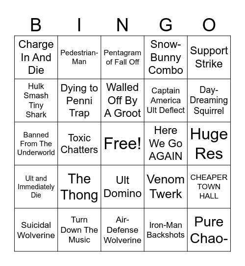 Marvel Rivals Bingo Card