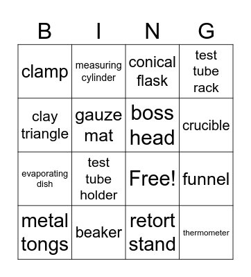 science equipment Bingo Card