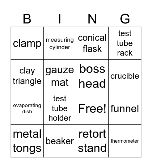 science equipment Bingo Card
