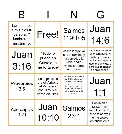 Versiculos De la Biblia Bingo Card