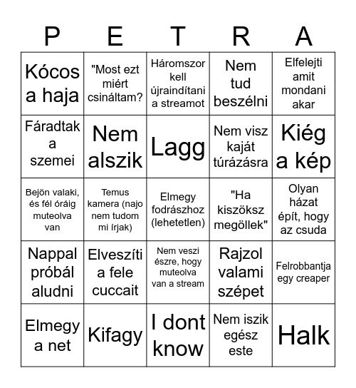 Petra bingo Card