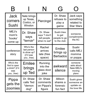 Shaw Lab Bingo Card
