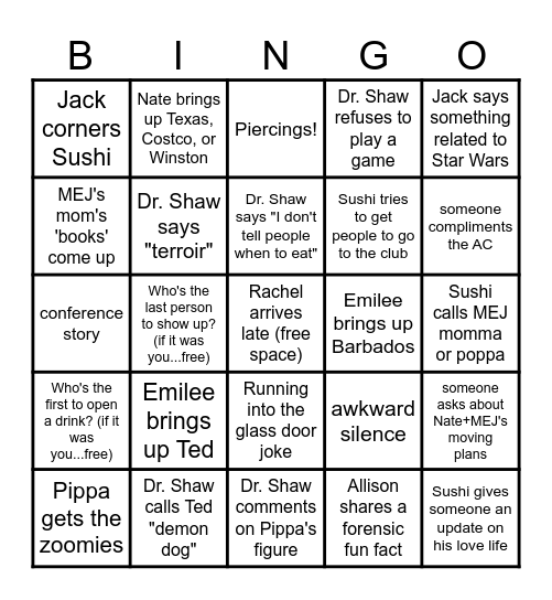 Shaw Lab Bingo Card