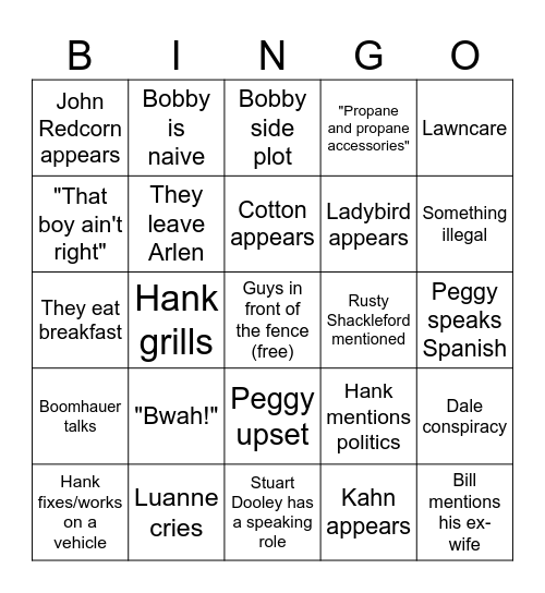 KOTH Bingo Card