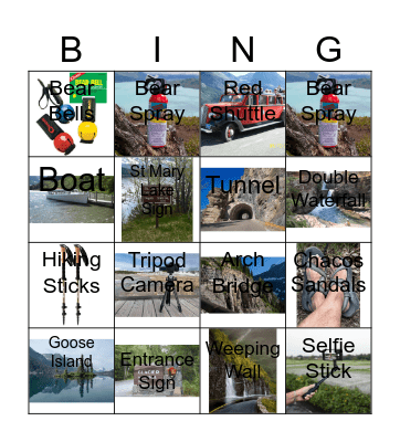 Glacier National Park Day #2 For Kids Bingo Card