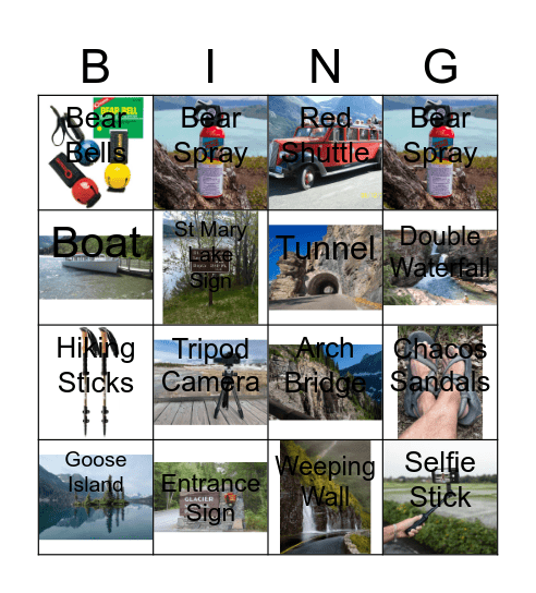 Glacier National Park Day #2 For Kids Bingo Card