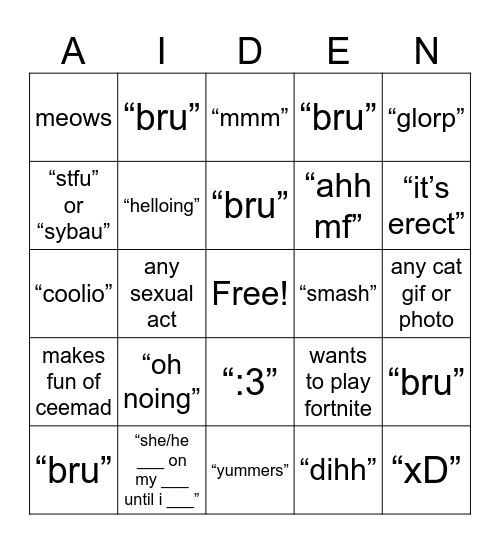 Jillian Bingo Card