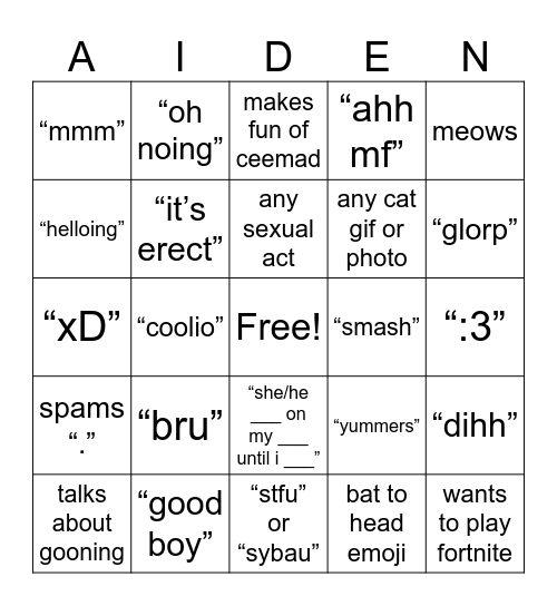Jillian Bingo Card