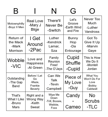 Wilkerson Family Music Bingo Card