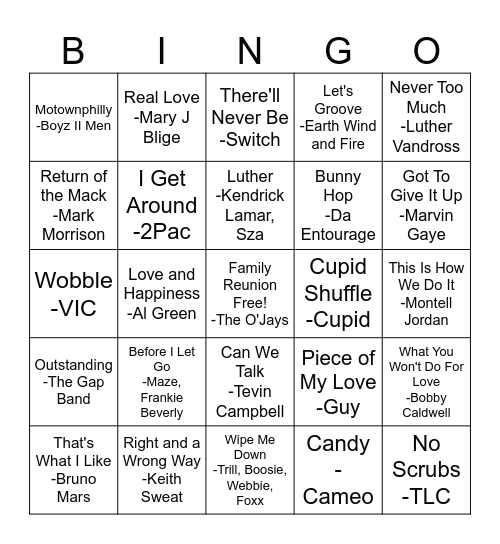 Wilkerson Family Music Bingo Card