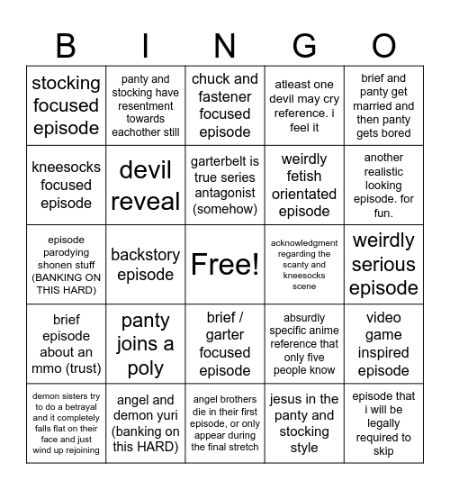 nicoles panty and stocking predictions Bingo Card