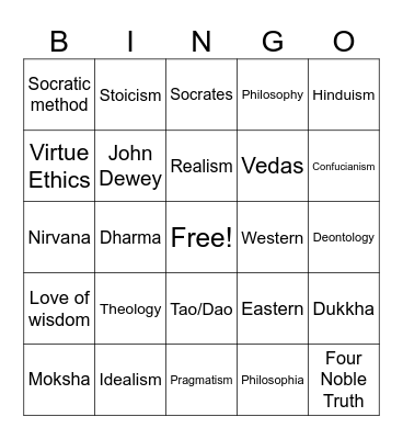 Western And Eastern Bingo Card