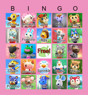 Animal Crossing Bingo Card