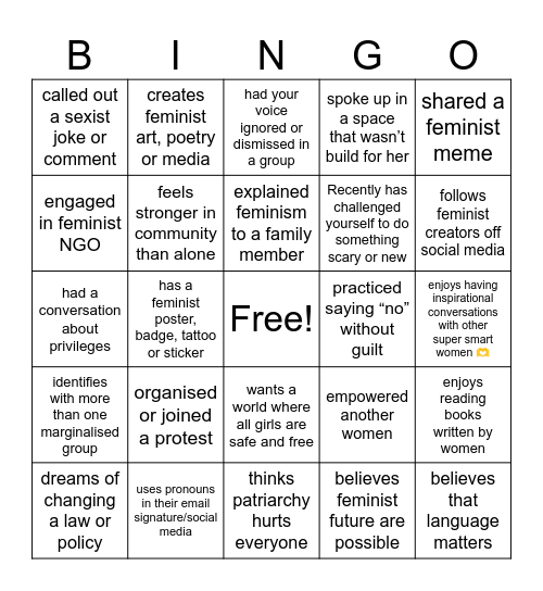 feminist bingo Card