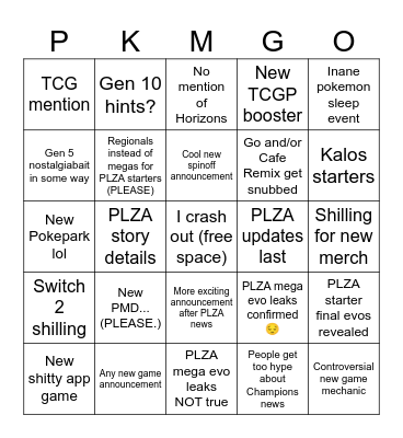 Pokemon Presents Bingo Card