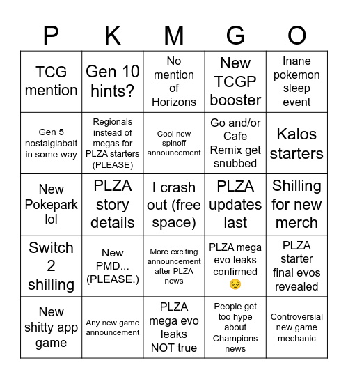 Pokemon Presents Bingo Card