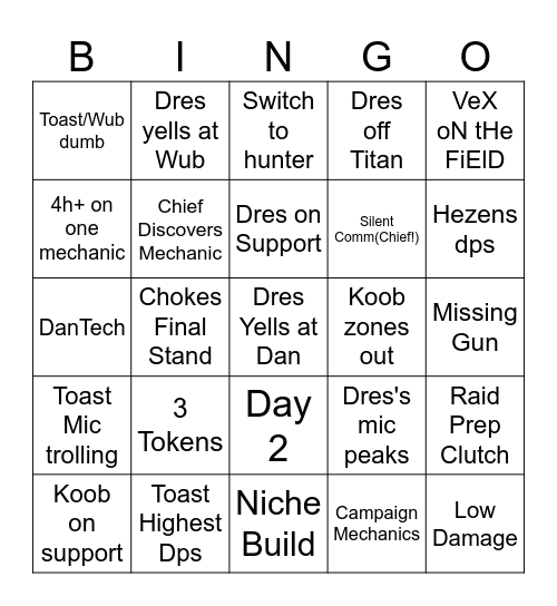 Day one Bungo Bingo Card