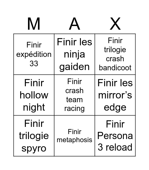 Jeux solo Bingo Card