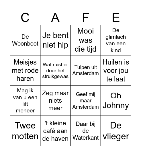 Muziekbingo de Ram; Oud Hollands Bingo Card