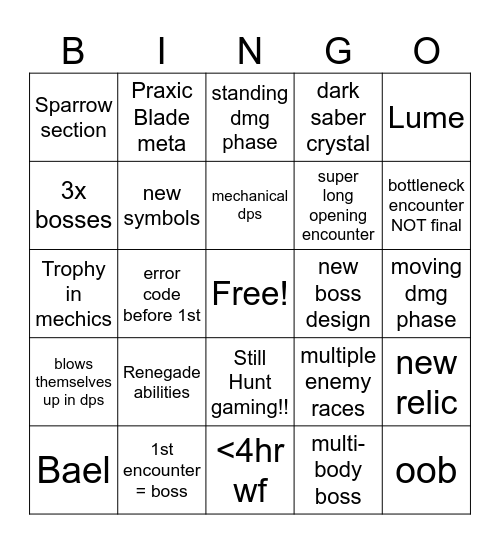 Day 1 DP Bingo Card