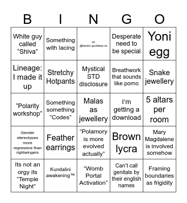 Neo tantra Bingo Card
