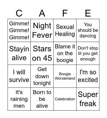 Muziekbingo de Ram; Disco Hits! Bingo Card