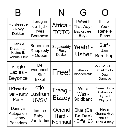 VVD Muziekbingo Card