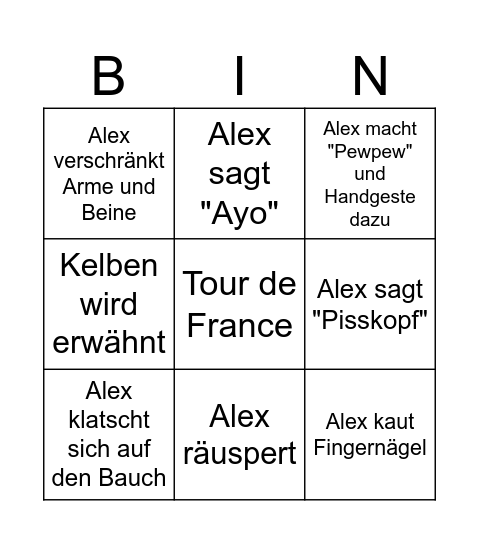 Alex JGA Bingo Card