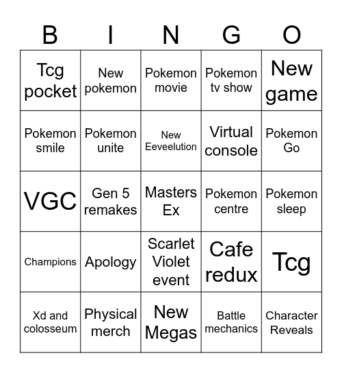 Pokemon presents Bingo Card