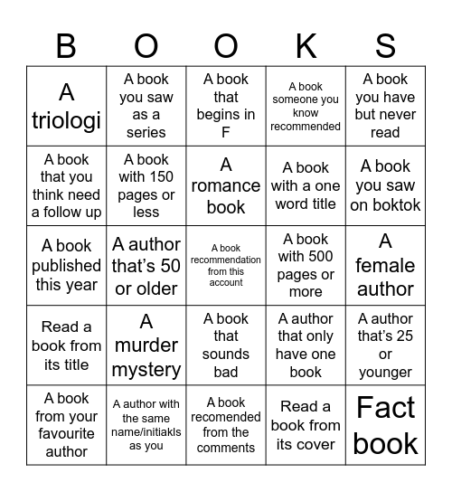 Book bingo Card