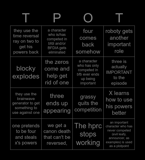 tpot 20 Bingo Card