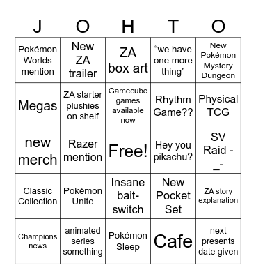 Pokémon Presents Bingo Card