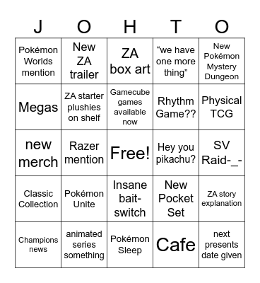 Pokémon Presents Bingo Card