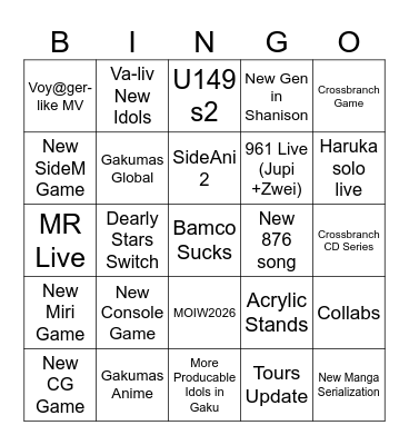 Imas 20th Anni Bingo Card