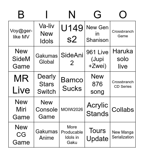 Imas 20th Anni Bingo Card