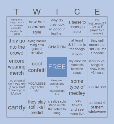 TWICE THIS IS FOR WORLD TOUR Bingo Card